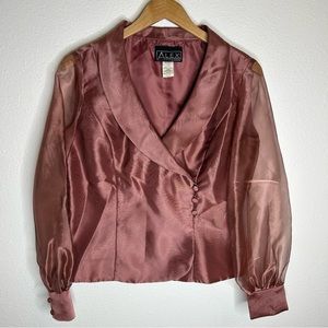 Alex Evenings Dress Blouse Pink Size Medium Sheer Sleeves